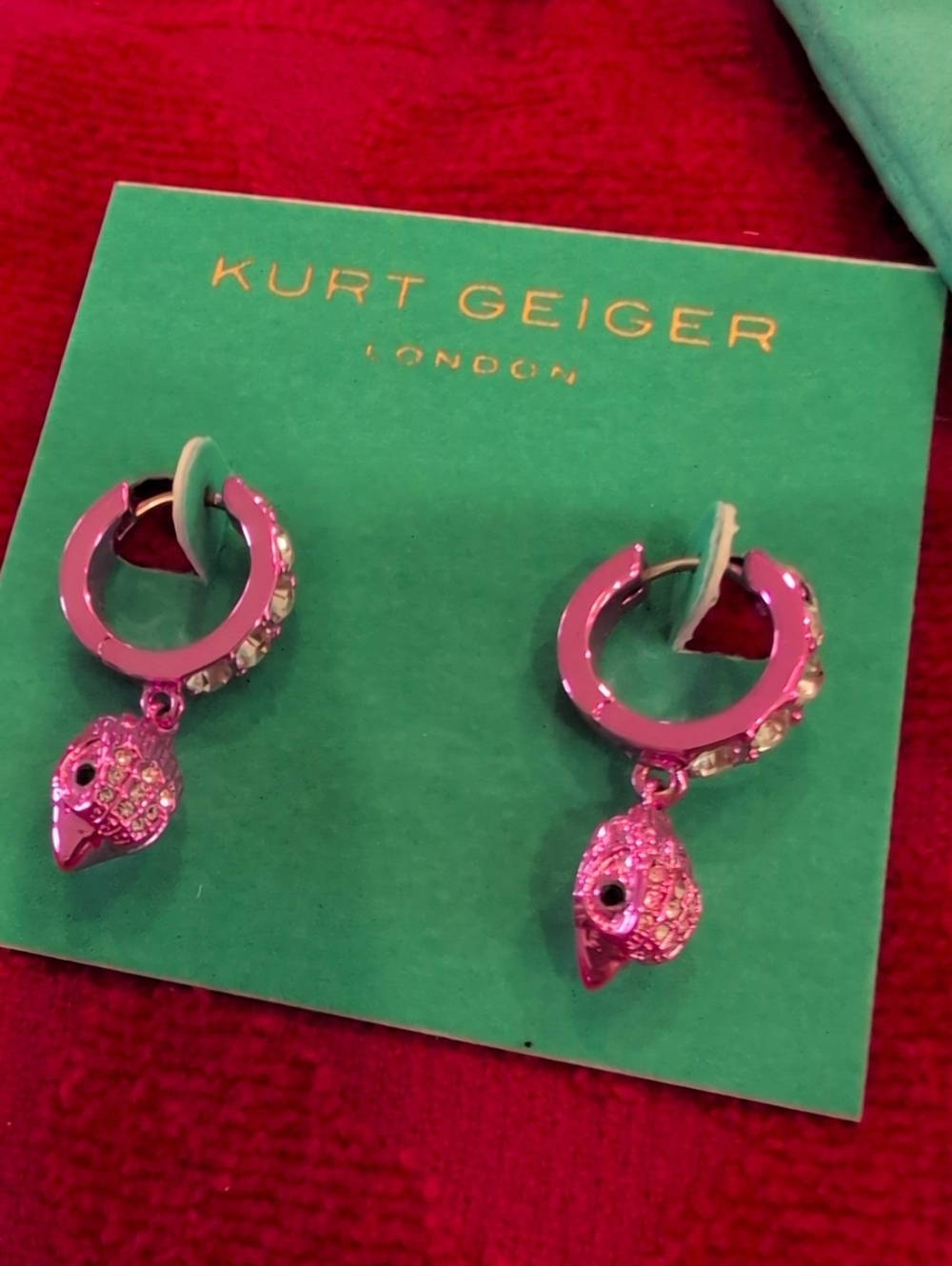 Kurt Geiger Hot Pink Crystal Hoop Earrings with Eagle Charms